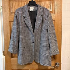 Roamans Women’s Blazer Plaid Wool Blend Black White Size B6 3XL Made In Ukraine